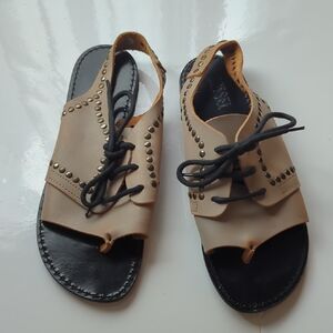 Diesel Studded taupe Real Leather Flat Sandals Flip Flop Us 7